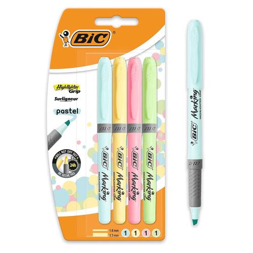 Bic Fosforlu Kalem Markıng Highlıghter Grip Pastel Renkler 4 LÜ