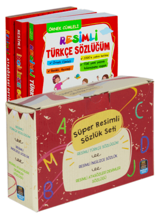 Süper Resimli Sözlük Seti Türkçe, İngilizce, Atasözleri (3 Kitap-Kutul