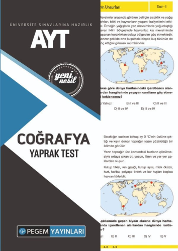 Pegem Yayınları AYT Coğrafya Yaprak Test Komisyon