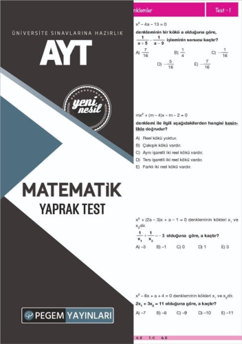 Pegem Yayınları AYT Matematik Yaprak Test Komisyon