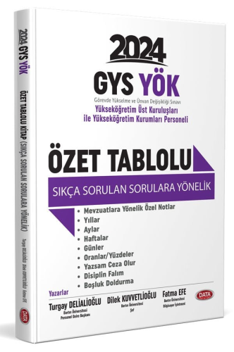 Data Yayınları 2024 YÖK Üst Kuruluşları ile YÖK Personeli GYS Özet Tab