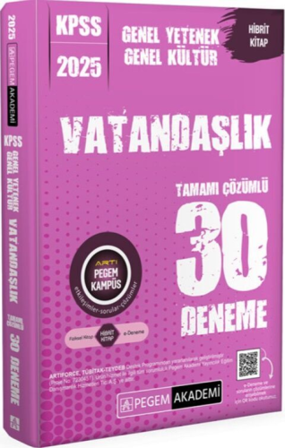 Pegem Yayınları 2025 KPSS Vatandaşlık Tamamı Çözümlü 30 Deneme Komisyo