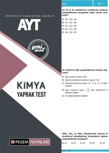 Pegem Yayınları AYT Kimya Yaprak Test Komisyon