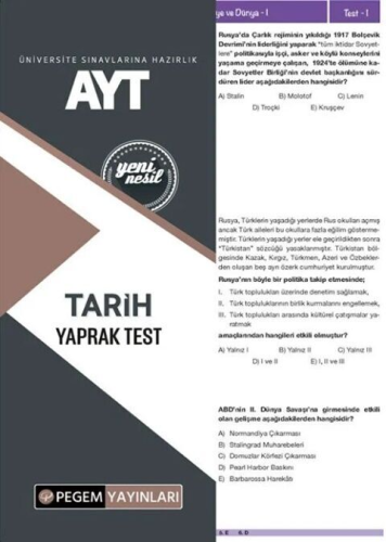 Pegem Yayınları AYT Tarih Yaprak Test Komisyon