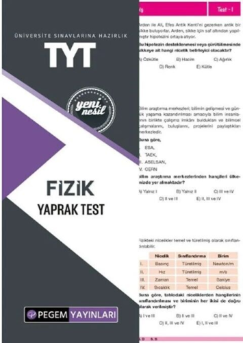 Pegem Yayınları TYT Fizik Yaprak Test Komisyon