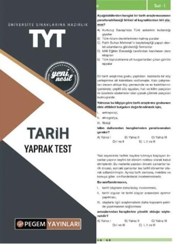 Pegem Yayınları TYT Tarih Yaprak Test Komisyon