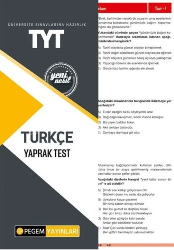 Pegem Yayınları TYT Türkçe Yaprak Test Komisyon