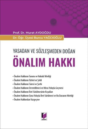 Yasadan ve Sözleşmeden Doğan Önalım Hakkı Murat Aydoğdu