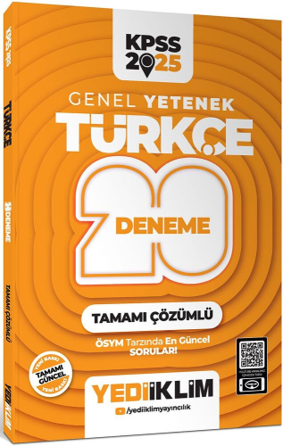 Yediiklim Yayınları 2025 KPSS Genel Yetenek Türkçe Tamamı Çözümlü 20 D