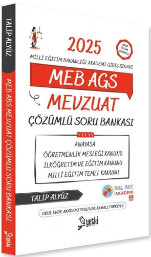 Yetki Yayınları 2025 MEB AGS Mevzuat Çözümlü Soru Bankası Talip Alyüz